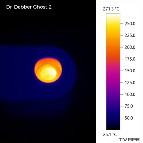 Dab pen Dr. Dabber Ghost 2: imagen térmica de la zona de la cámara de calentamiento. La imagen se tomó con el ajuste de temperatura «Yellow».