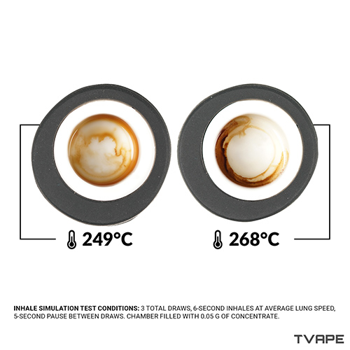 Imagen en primer plano de la wax en la cámara del Focus V Carta Sport después de ser vaporizada a la temperatura más baja y a la más alta