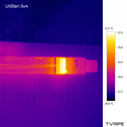 Vaporizador Utillian 5 (V4): imagen térmica del cuerpo del vaporizador tras una sesión completa con el voltaje al máximo.