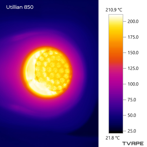Lecturas precisas de la temperatura de la cámara del Utillian 850 mediante una cámara térmica.