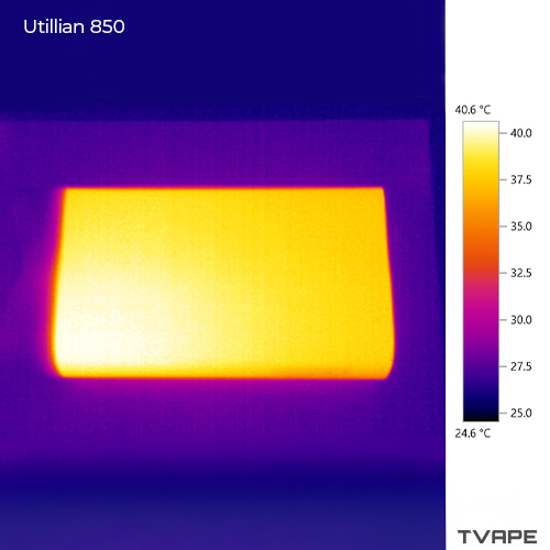 Imagen de la cámara térmica mostrando la temperatura del Utillian 850 durante una sesión.
