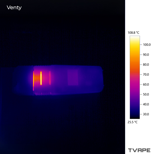 Imagen de la cámara térmica mostrando la temperatura del Venty durante una sesión.