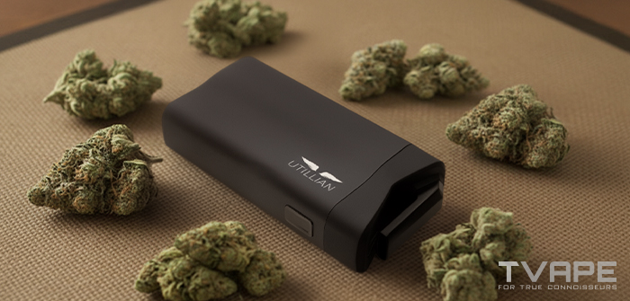 El vaporizador Utillian 723 se encuentra junto a las distintas variedades de cannabis.