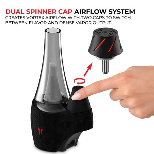 Demostración del sistema de flujo de aire Utillian 8 Turbo Dual Spinner Cap, en la que se muestra cómo ajustar manualmente la tapa del carburador para personalizar la inhalación de vapor