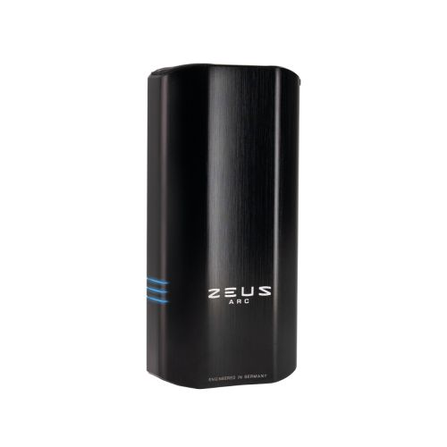 Vista lateral del vaporizador portátil Black Zeus Arc S2: diseño compacto con carga USB-C y retroalimentación háptica para hierbas y concentrados.