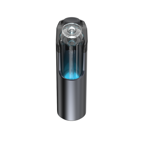 Rig eléctrico por inducción Dr. Dabber Switch Go con su accesorio de vidrio integrado iluminado por un indicador de temperatura LED azul.