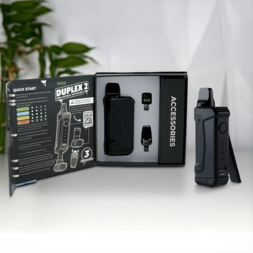 Vaporizador Ooze Duplex 2 concentrado con su embalaje