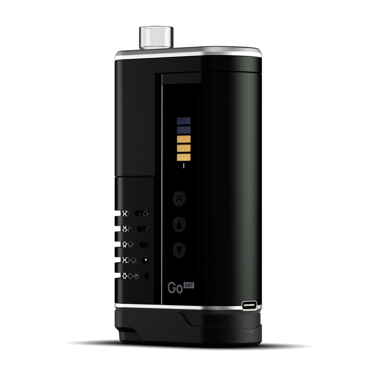 Vaporizador de hierba seca Arizer GO SRT: vista frontal con la pantalla LED encendida