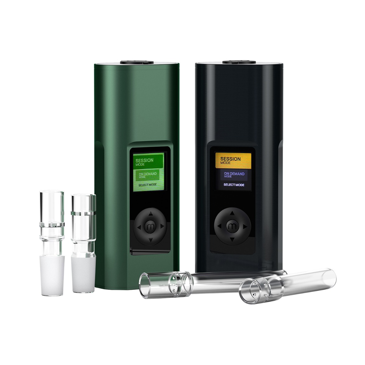 Vaporizador Arizer Solo 3 (V2) - Opciones de color Intergalactic y Sea of Green, mostrado con tubos de vidrio