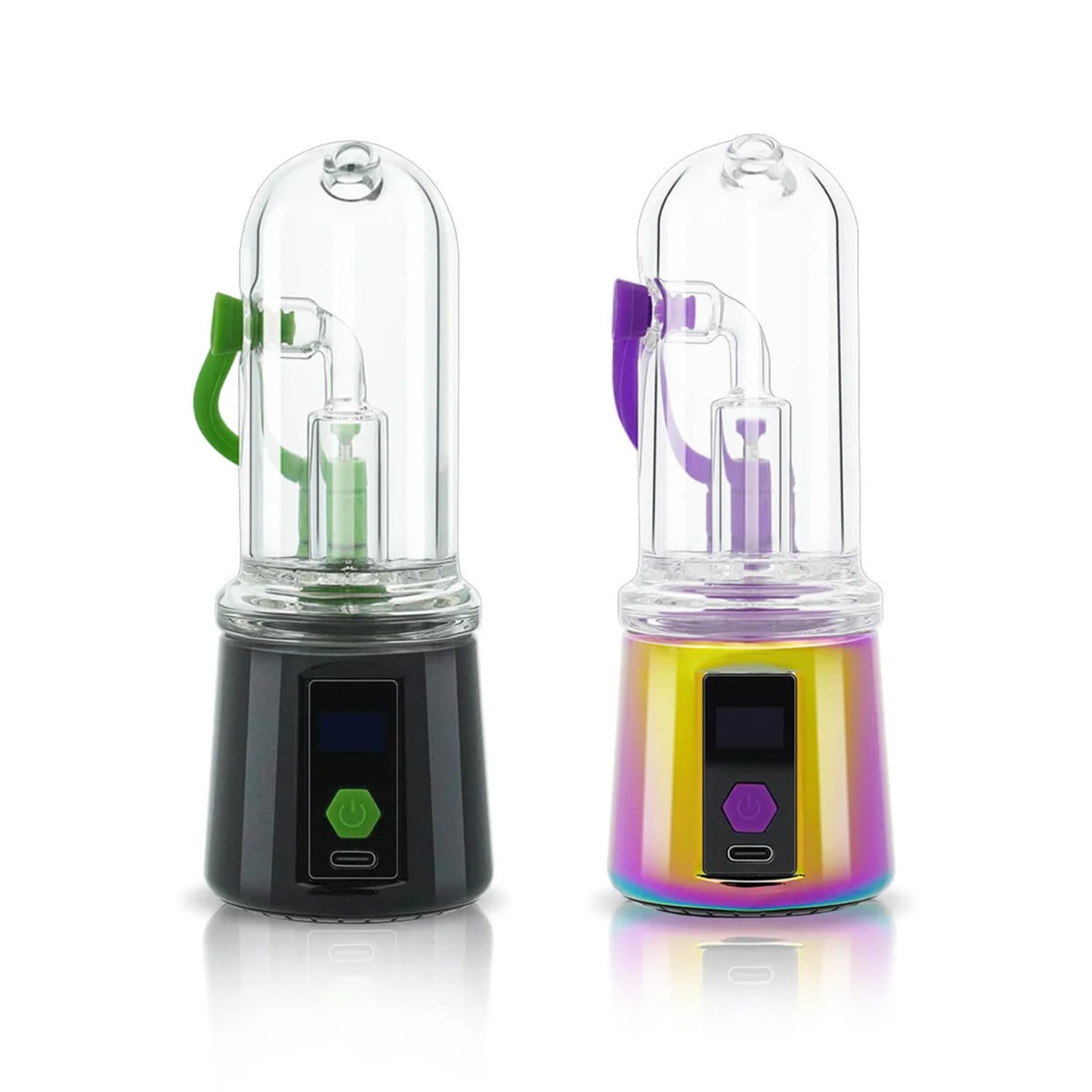 Bomb Aerix E Rig - vista frontal - Las opciones de color Black y Rainbow están colocadas una junto a la otra.
