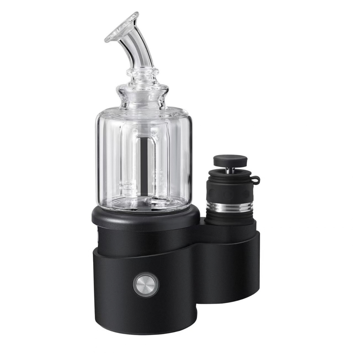 E-rig Crossing Core XL con base negra, bubbler de cristal transparente y atomizador con el carb cap puesto