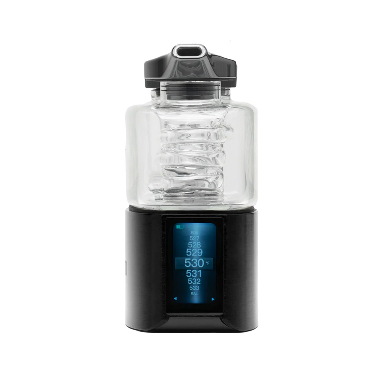 E-rig DaVinci EQ Electric Quartz con bubbler Jacuzzi de cristal y pantalla táctil mostrando la temperatura fijada