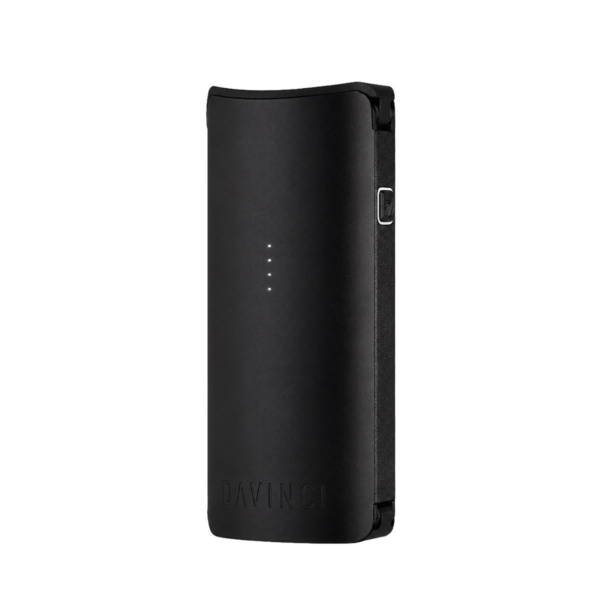 Vaporizador portátil DaVinci MIQRO-C en negro, vista frontal con los cuatro indicadores y el logotipo DaVinci en relieve