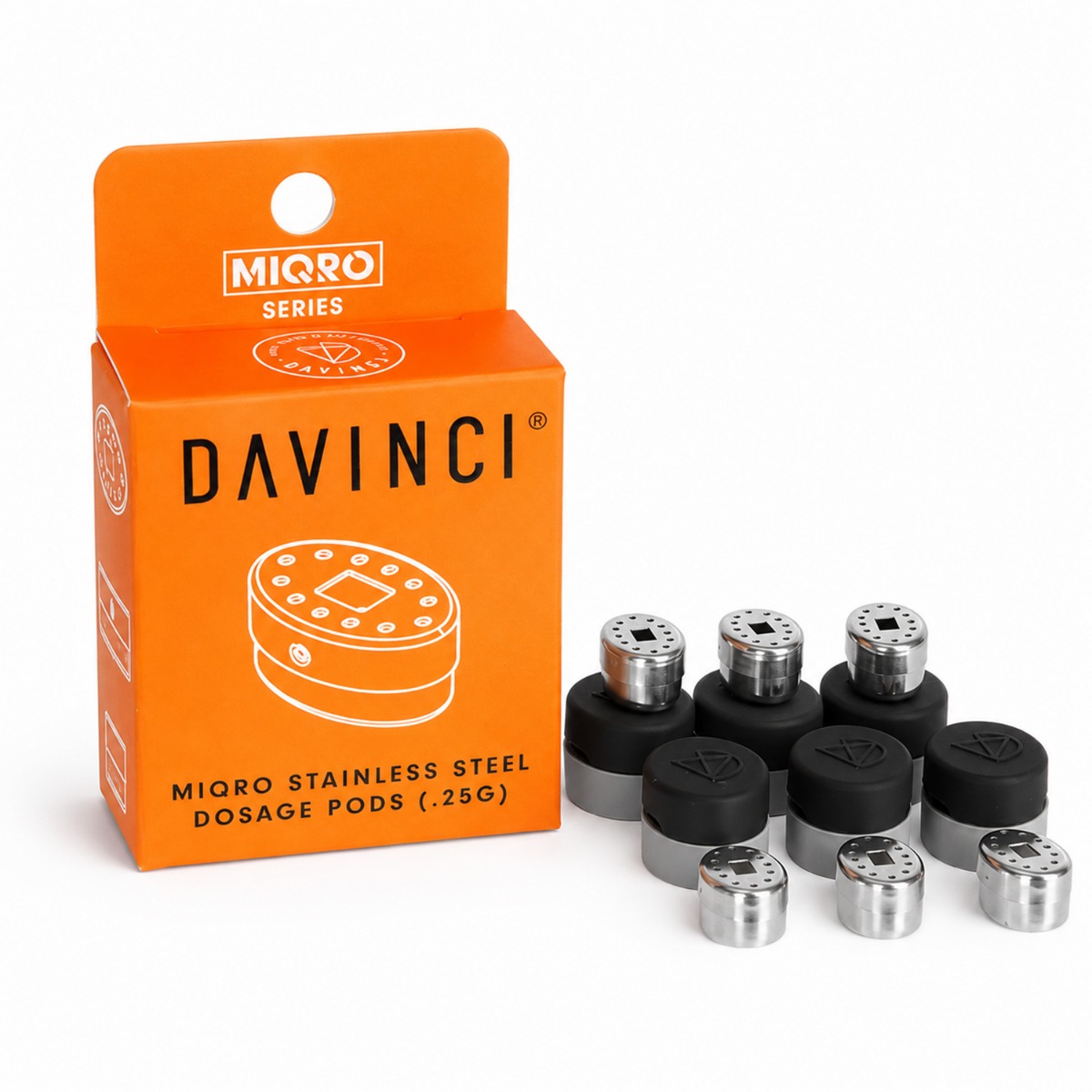 DaVinci MIQRO Dosing Capsules: seis fundas de silicona negras con base metálica