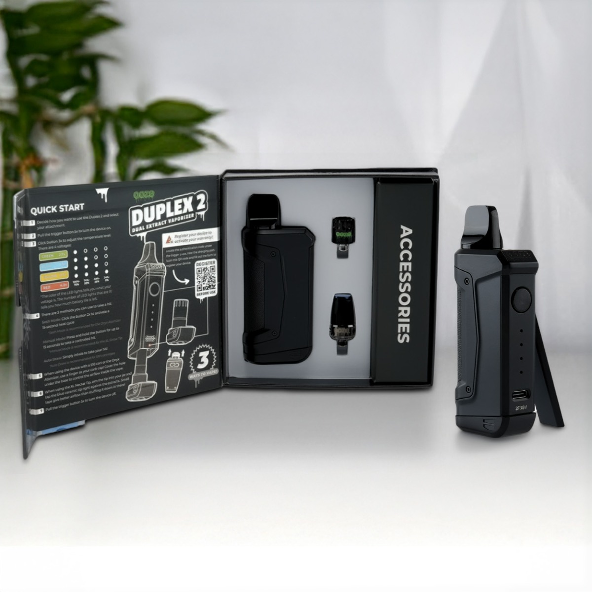 Vaporizador Ooze Duplex 2 concentrado con su embalaje