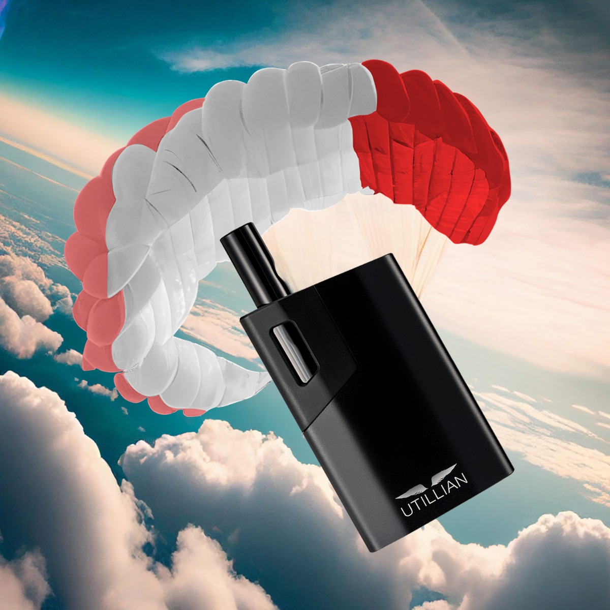 Utillian 621 en nubes con paracaídas