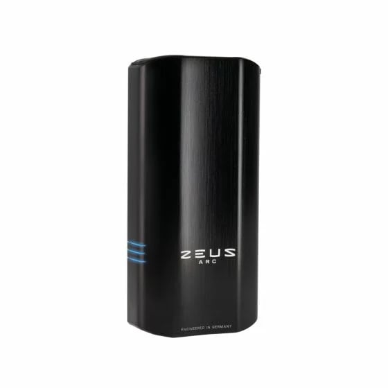 Vista lateral del vaporizador portátil Black Zeus Arc S2: diseño compacto con carga USB-C y retroalimentación háptica para hierbas y concentrados.