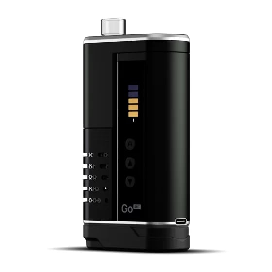 Vaporizador de hierba seca Arizer GO SRT: vista frontal con la pantalla LED encendida