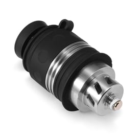 Crossing Core 2.0 XL atomizer with black silicone sleeve, silver metal bands and stainless steel connector base