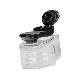 Vista lateral del Bubbler EQ Jacuzzi de DaVinci, una cámara de agua de vidrio de borosilicato transparente con su carb cap negro abatible abierto.