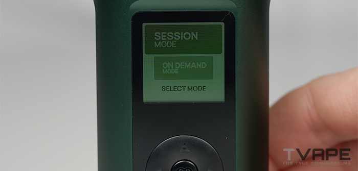 Arizer Solo 3 con los modos de sesión mostrados en su pantalla