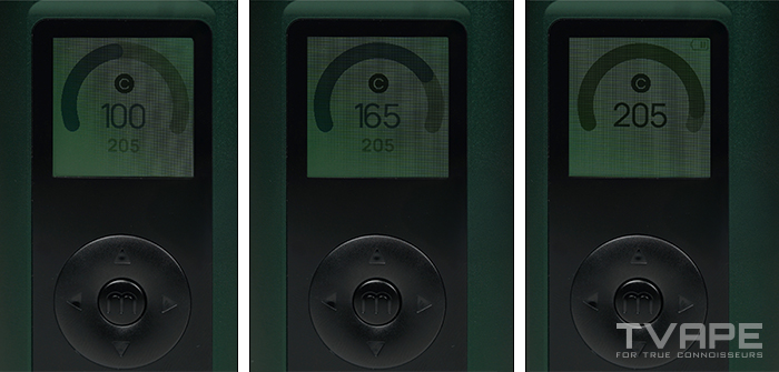 Los ajustes de temperatura se muestran en la pantalla del vaporizador Arizer Solo 3.