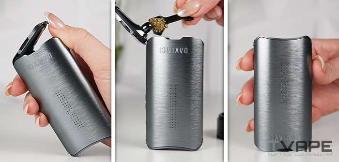 Vaporizador de hierba seca DaVinci IQ3 cargado con hierba