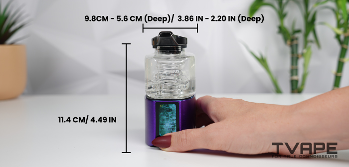 Dimensiones del e-rig eléctrico Davinci EQ: 9,8 cm - 5,6 cm (profundidad). Tabla de tallas
