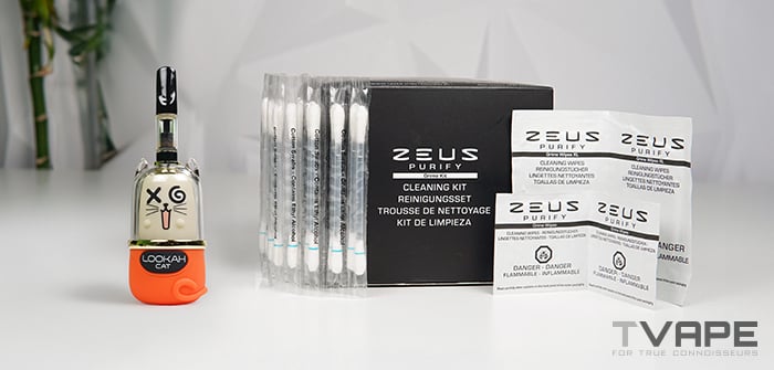 La batería Lookah Cat 510 se muestra con el kit de limpieza Zeus Purify.