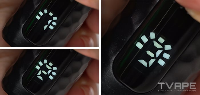 Vaporizador de concentrados Lookah Python: pantalla LED que muestra 3 modos de voltaje.