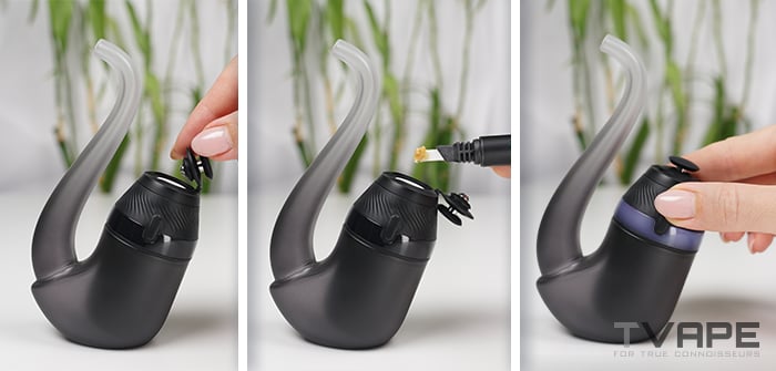 New Puffco Proxy vaporizador - proceso paso a paso de la carga de concentrado.