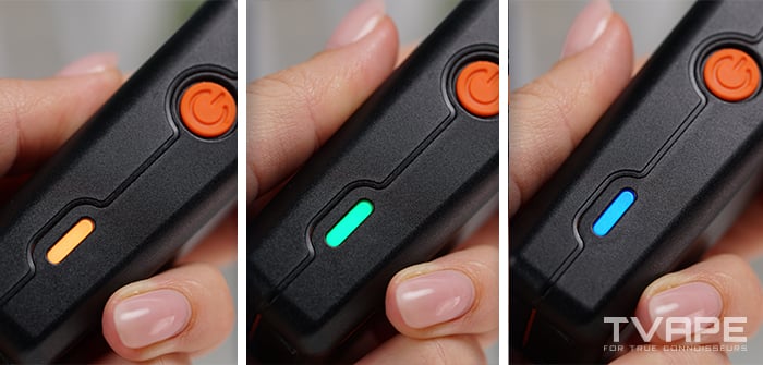 Vaporizador Veazy: primer plano de los indicadores LED que muestran la temperatura preestablecida seleccionada.