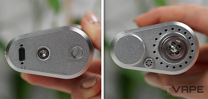 Vaporizador Tinymight 2: vista superior e inferior del vaporizador.