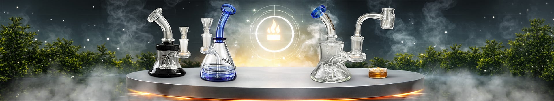 Colección de dab rigs de vidrio con bangers de cuarzo para dabbing de concentrados
