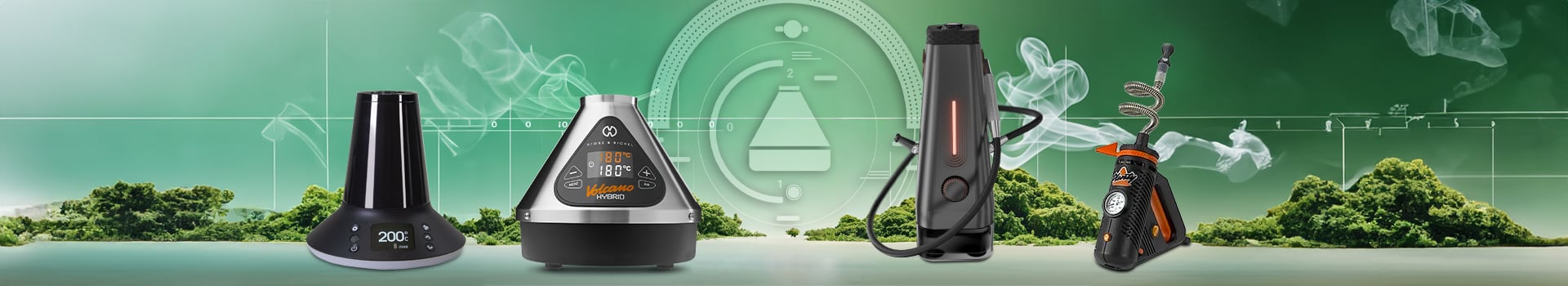 Vaporizadores de escritorio de alto rendimiento para hierbas secas, incluidos Arizer XQ2 con sistema de globo y tubo, Volcano Hybrid con modos de inhalación duales, AirVape Enso Shisha tipo narguile y Storz & Bickel Plenty vaporizador de escritorio portátil, con calentamiento por convección y control preciso de temperatura