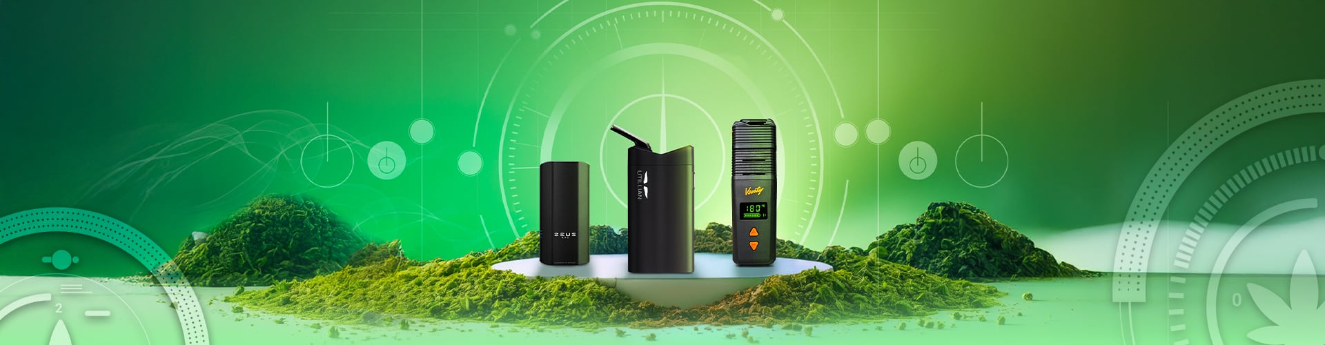 Los 3 mejores vaporizadores de hierba premium - Banner de categoría de vapes de hierba.
