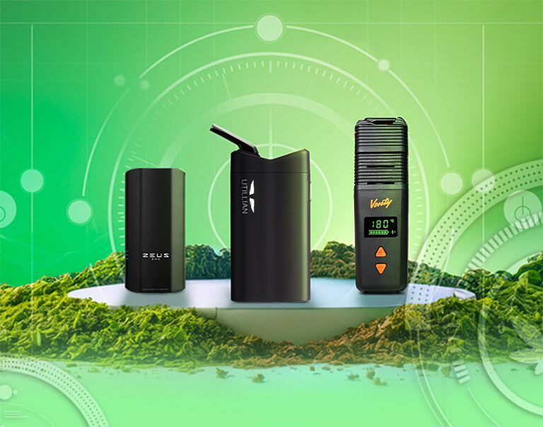 Banner de vaporizadores de hierba: Primer plano seleccionado de vapes de hierba.