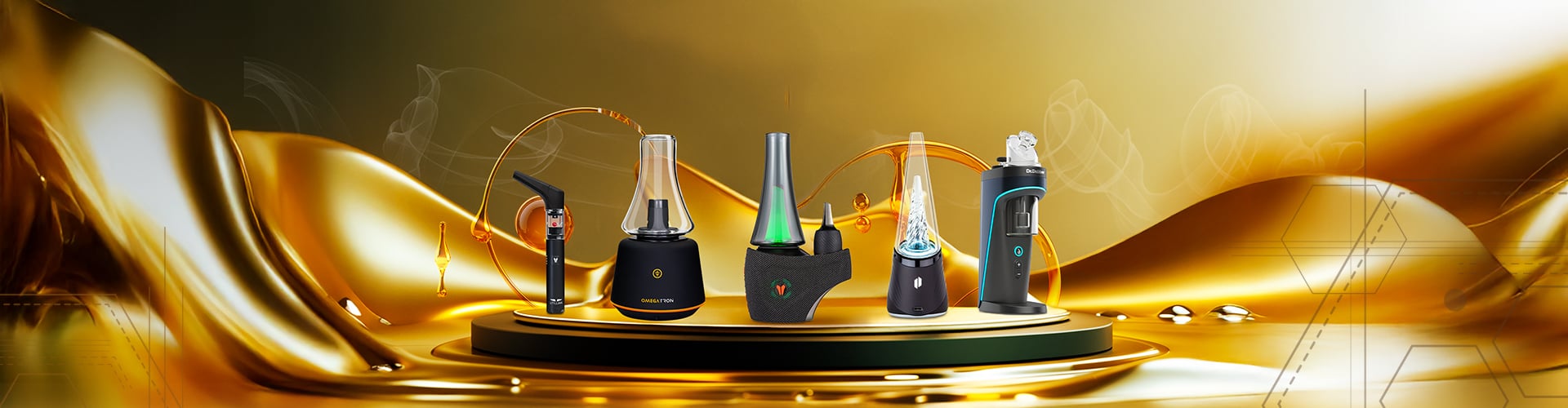 Primer plano de vapes de cera - Banner de categoría de vaporizadores de concentrados.
