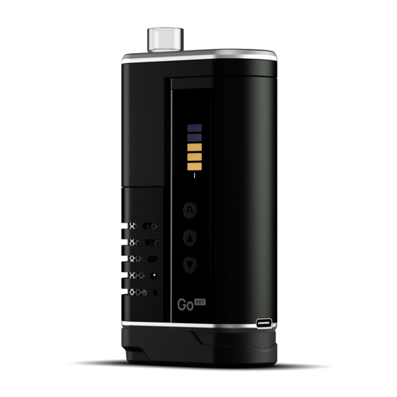 Vaporizador de hierba seca Arizer GO SRT: vista frontal con la pantalla LED encendida