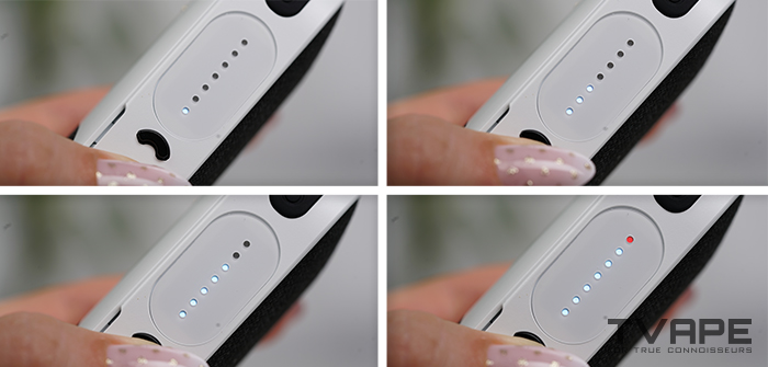 Vaporizador de hierba AirVape Legacy Core: un primer plano de los indicadores LED que muestran los ajustes de temperatura
