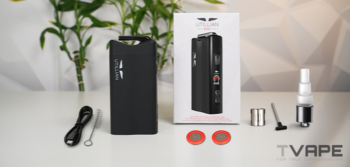 Kit completo del vaporizador Utillian 850 con accesorios que incluyen bote para cera, mallas, cepillo de limpieza y cable USB