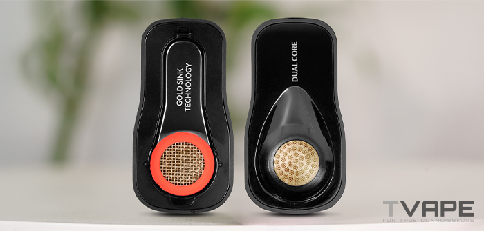 Vista detallada de la cámara de hierba Gold Sink Technology y la cámara de calefacción Dual Core del vaporizador Utillian 850