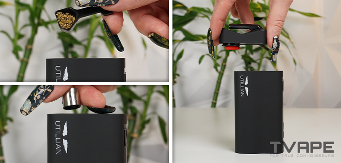 Cómo cargar y usar el vaporizador de hierba seca Utillian 850 – pasos para llenar la cámara y montar la boquilla